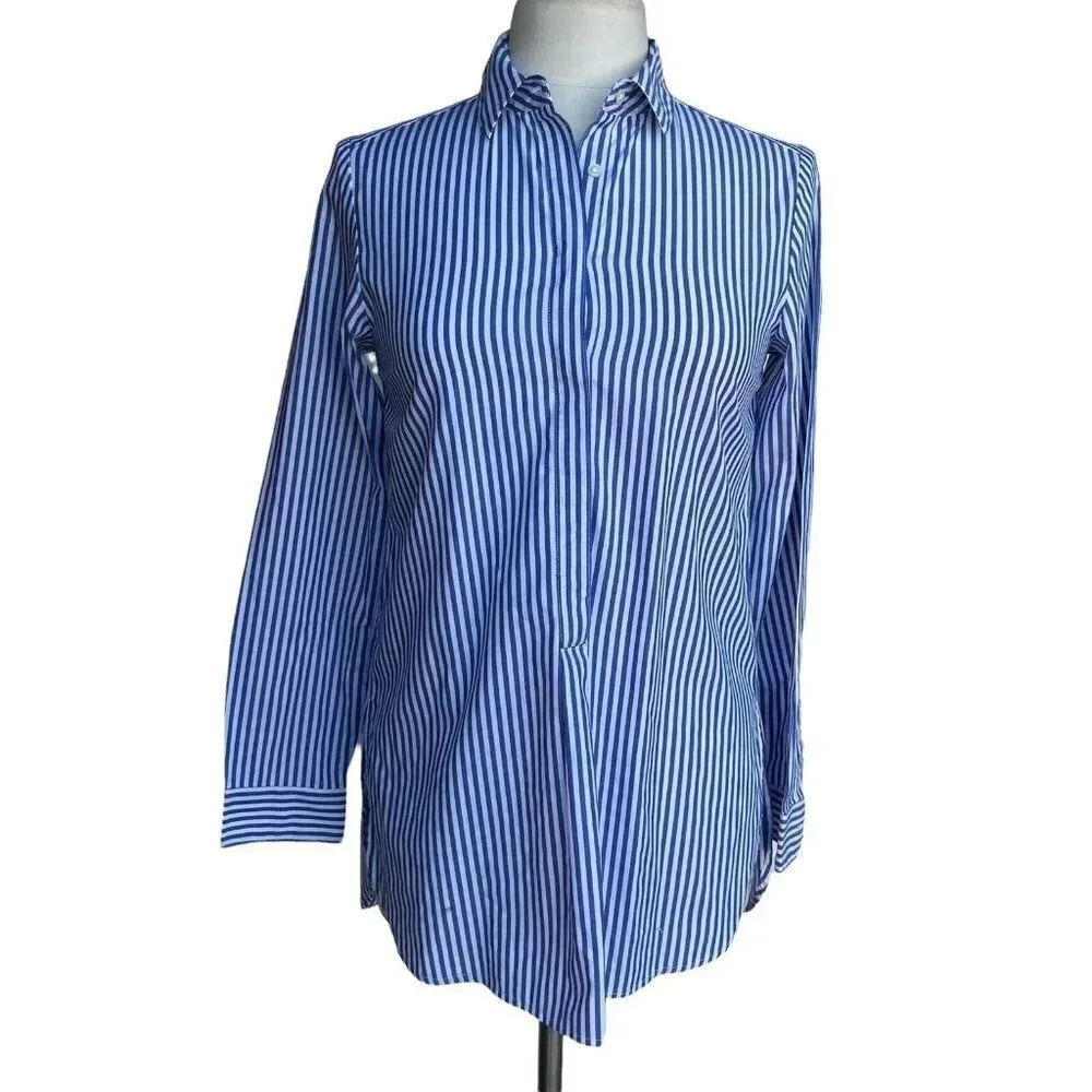 BANANA REPUBLIC Size XS Blue Striped Soft Wash Cotton Button Tunic Shirt